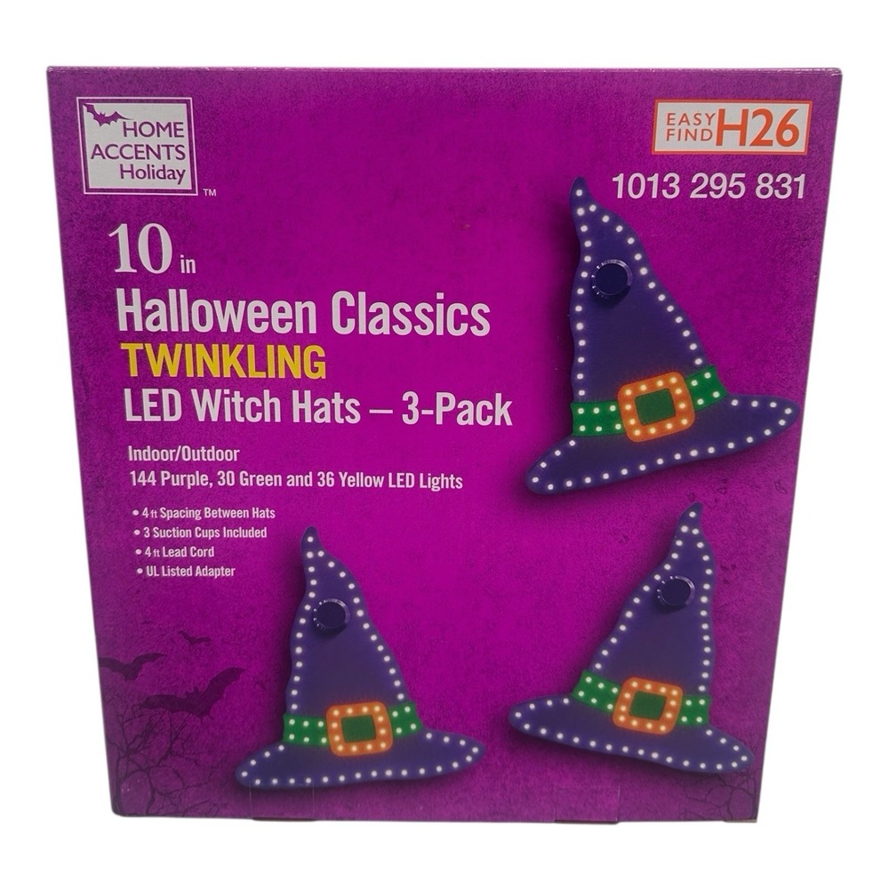 Home Accents Halloween Classics Twinkling LED Witch Hats 3-Pack Brand New 10"